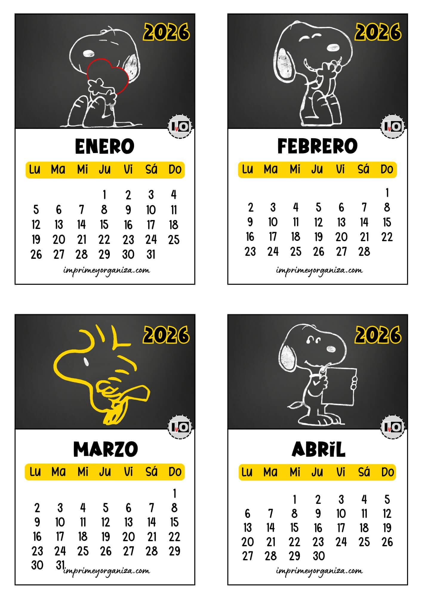 Calendario 2026 apilable Snoopy