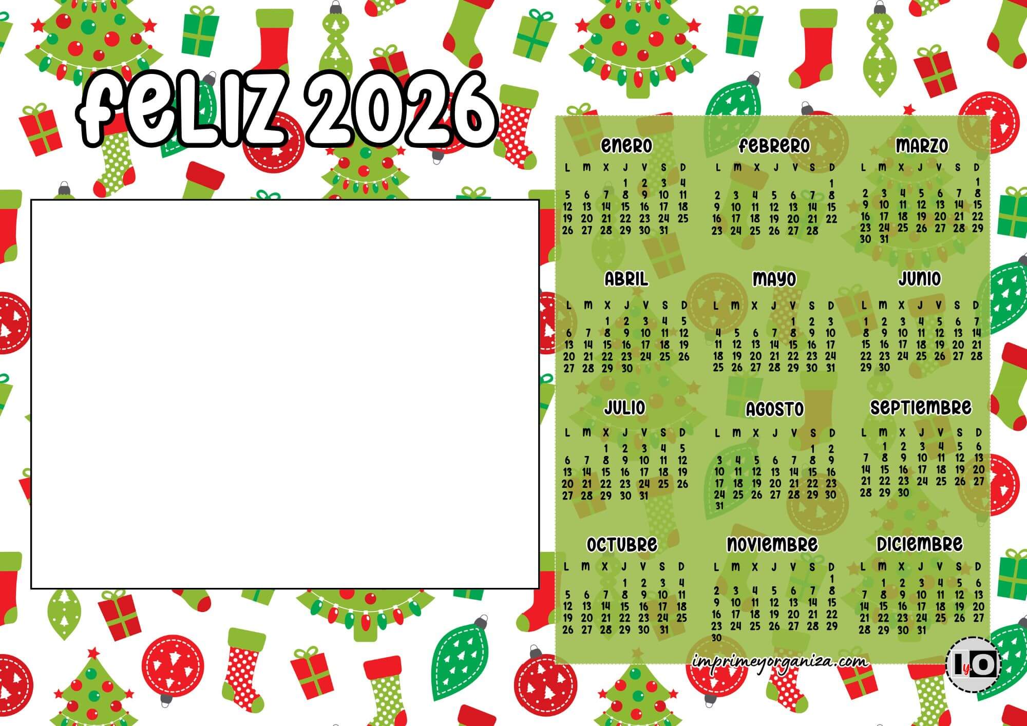 Calendario Feliz 2026 Adornos