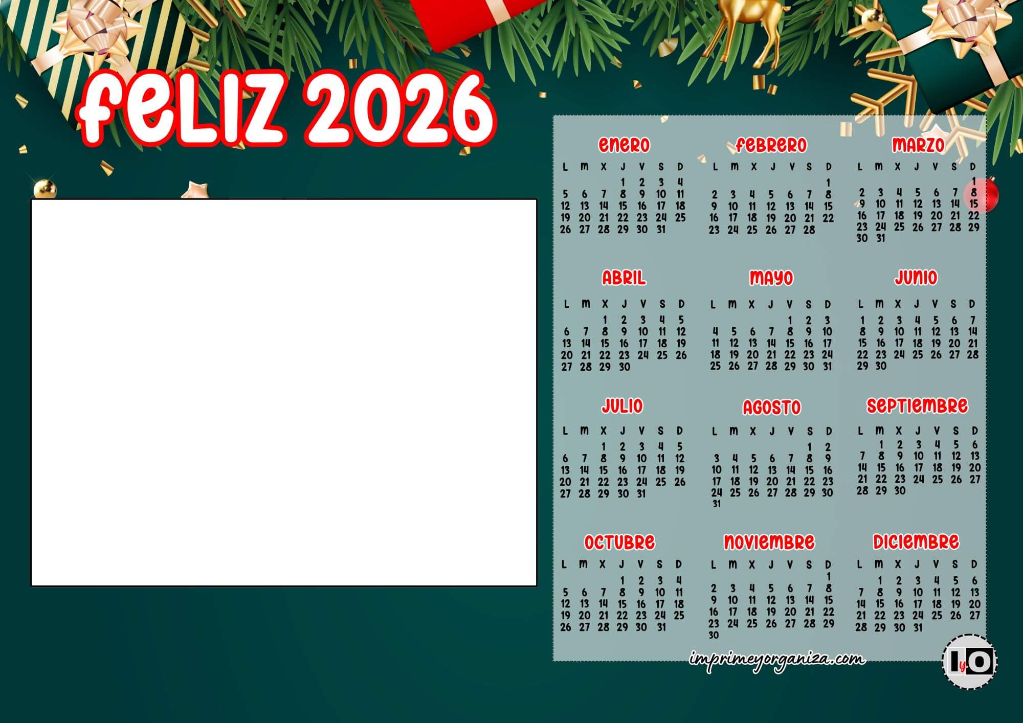 Calendario Feliz 2026 Verde