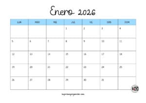 Calendario Mensual 2026 Azul