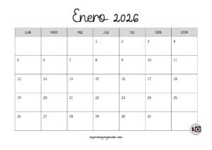 Calendario Mensual 2026 Gris