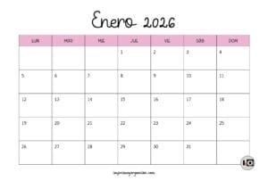Calendario Mensual 2026 Rosa