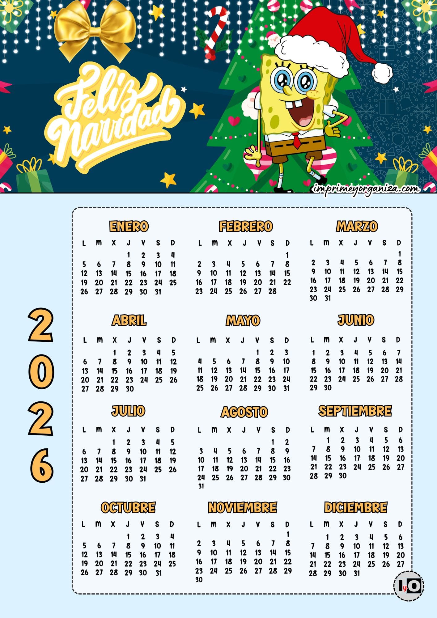 Calendario Navideño 2026 Bob Esponja