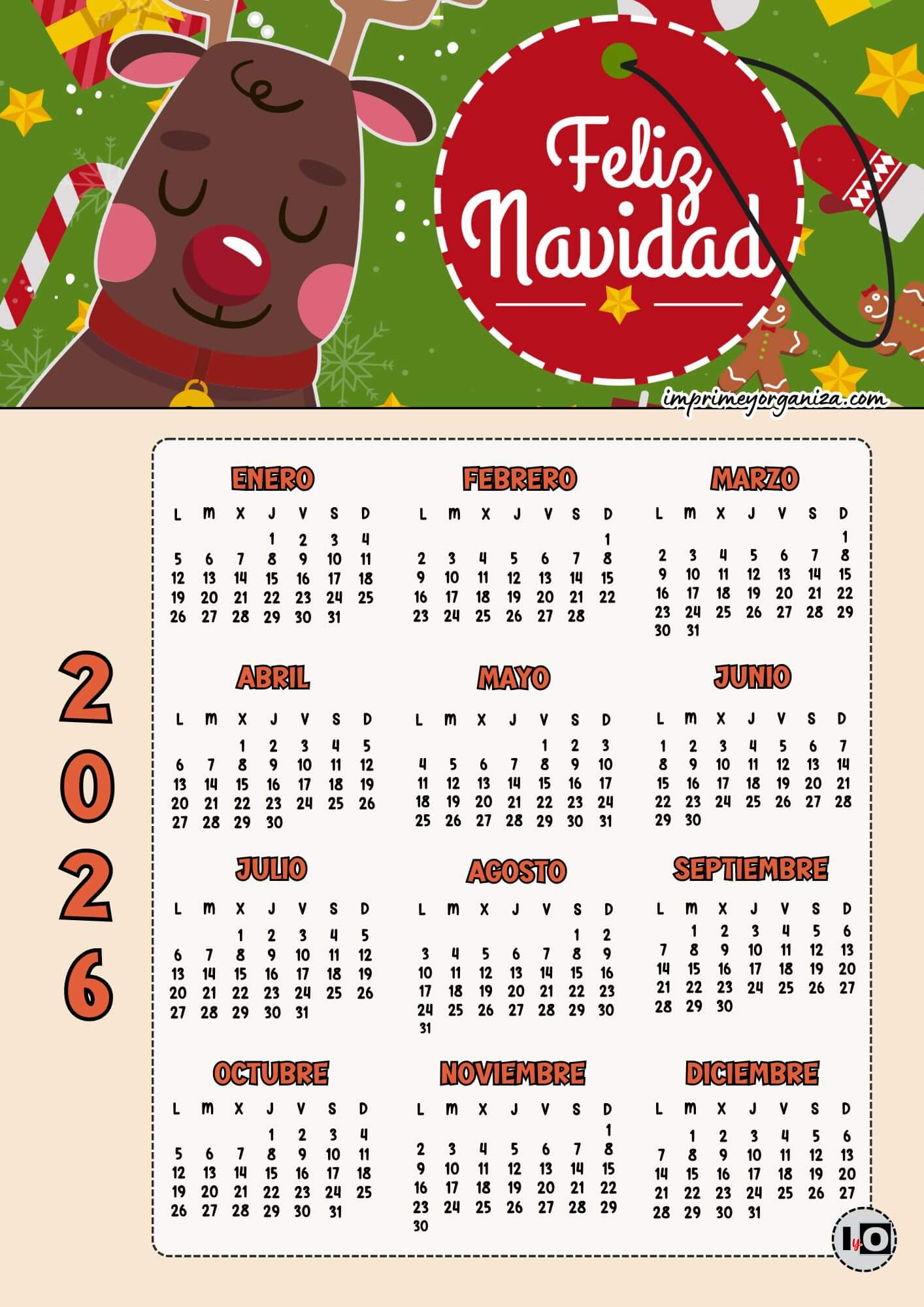 Calendario Navideño 2026 Reno