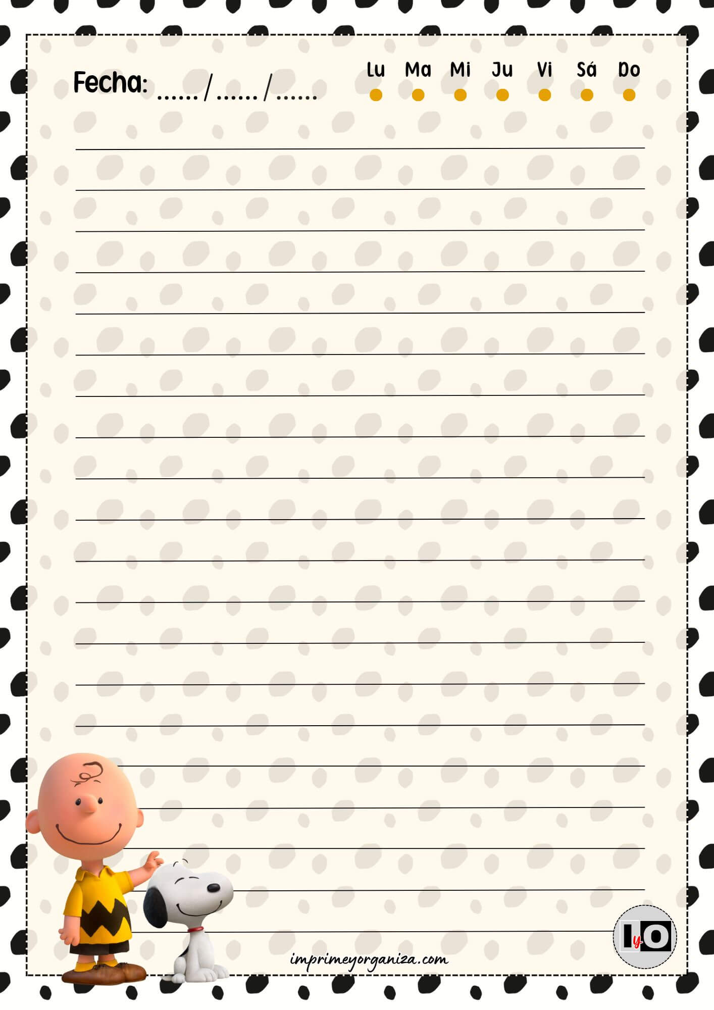 Hoja rayada Snoopy y Carlitos