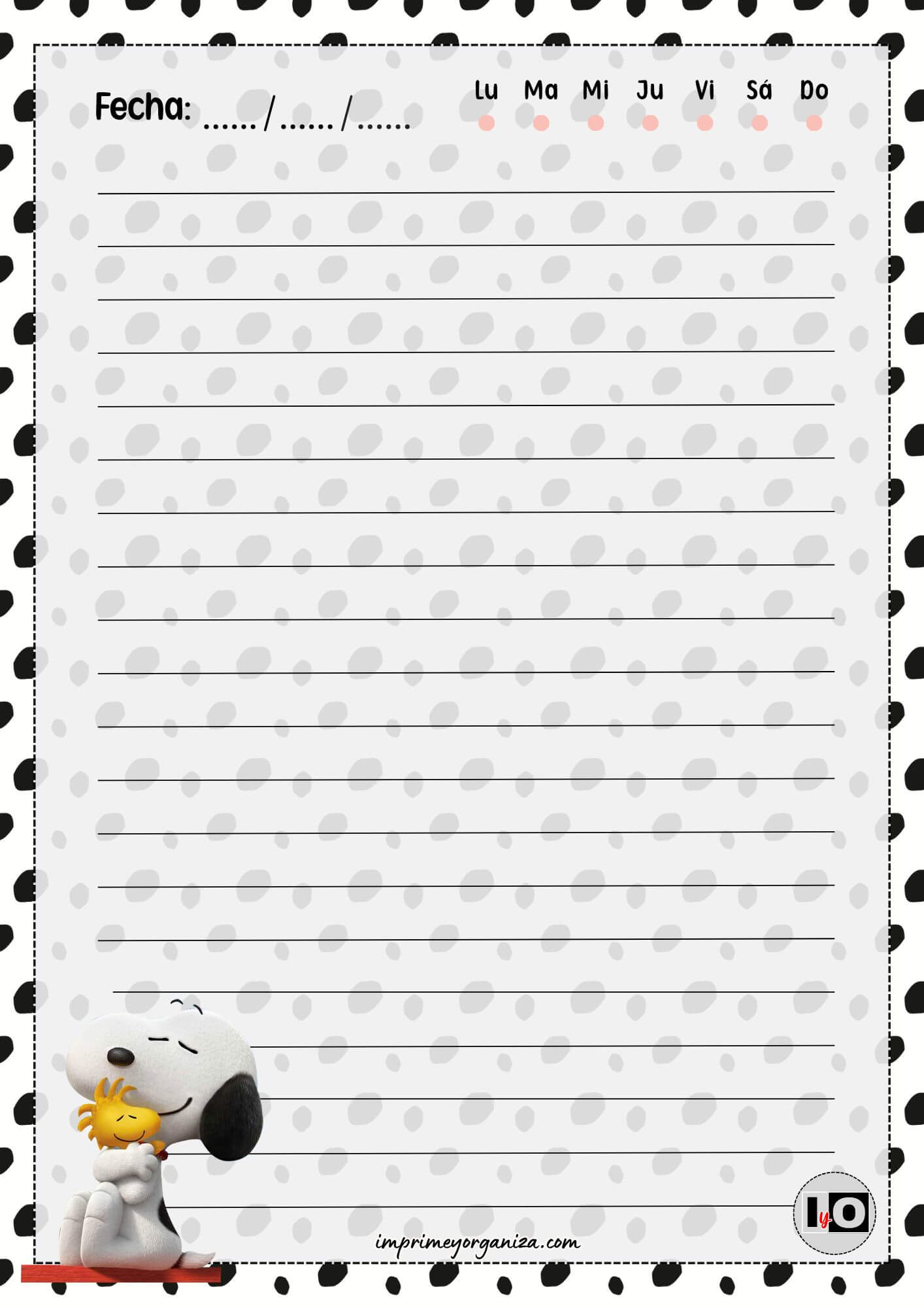 Hoja rayada Snoopy y Emilio