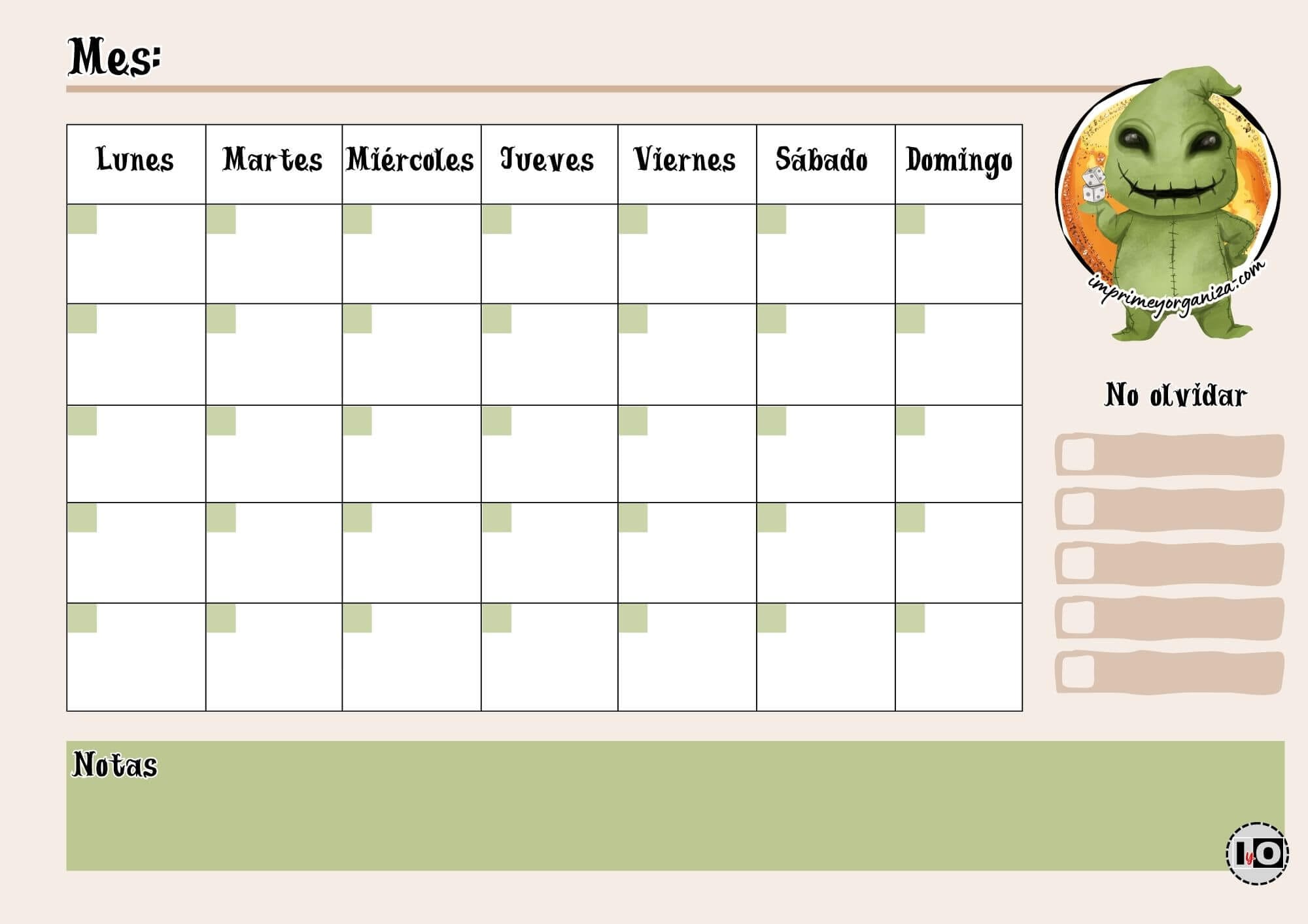 Planificador Mensual Oogie Boogie