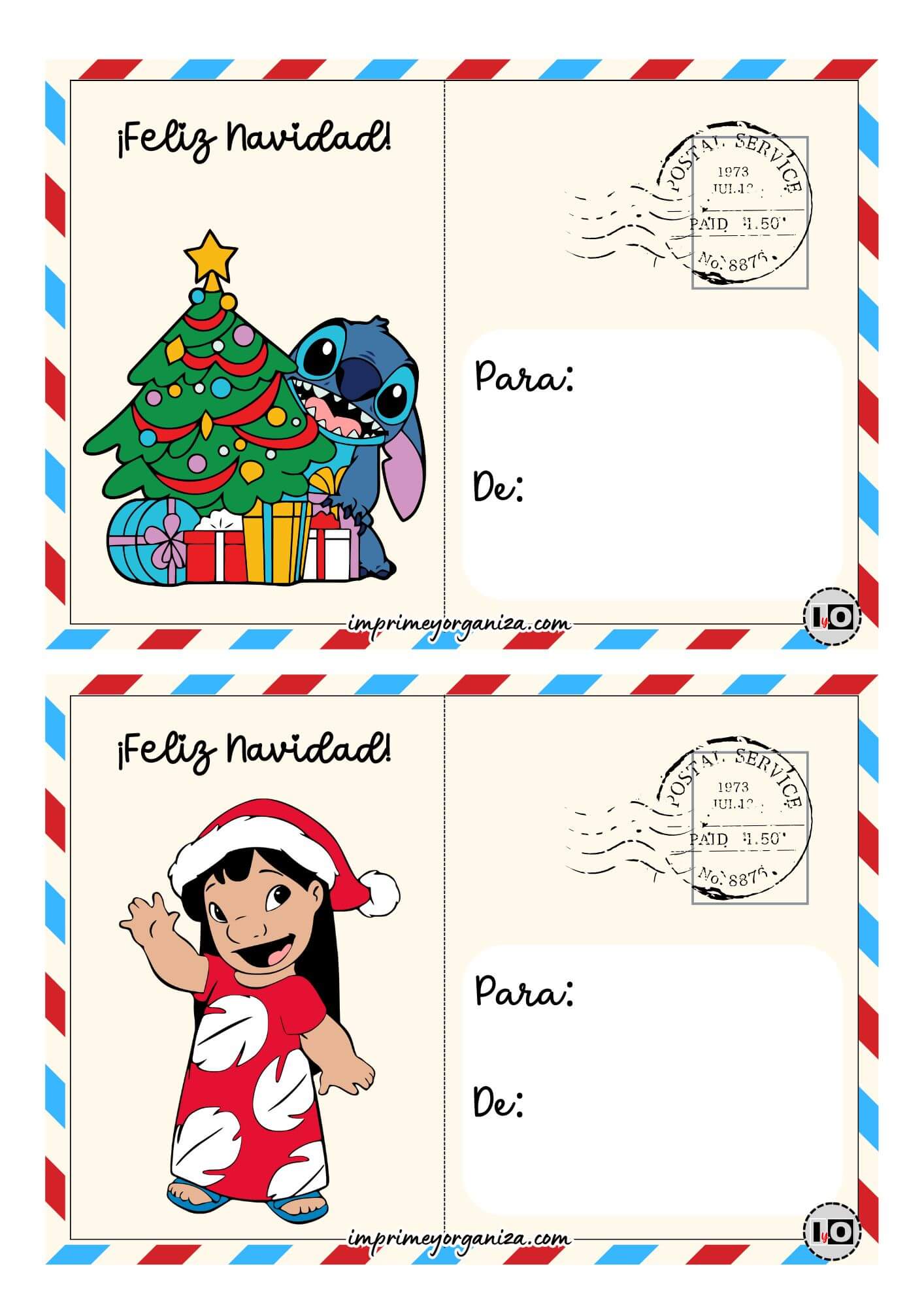 Postales Navidad Lilo y Stitch