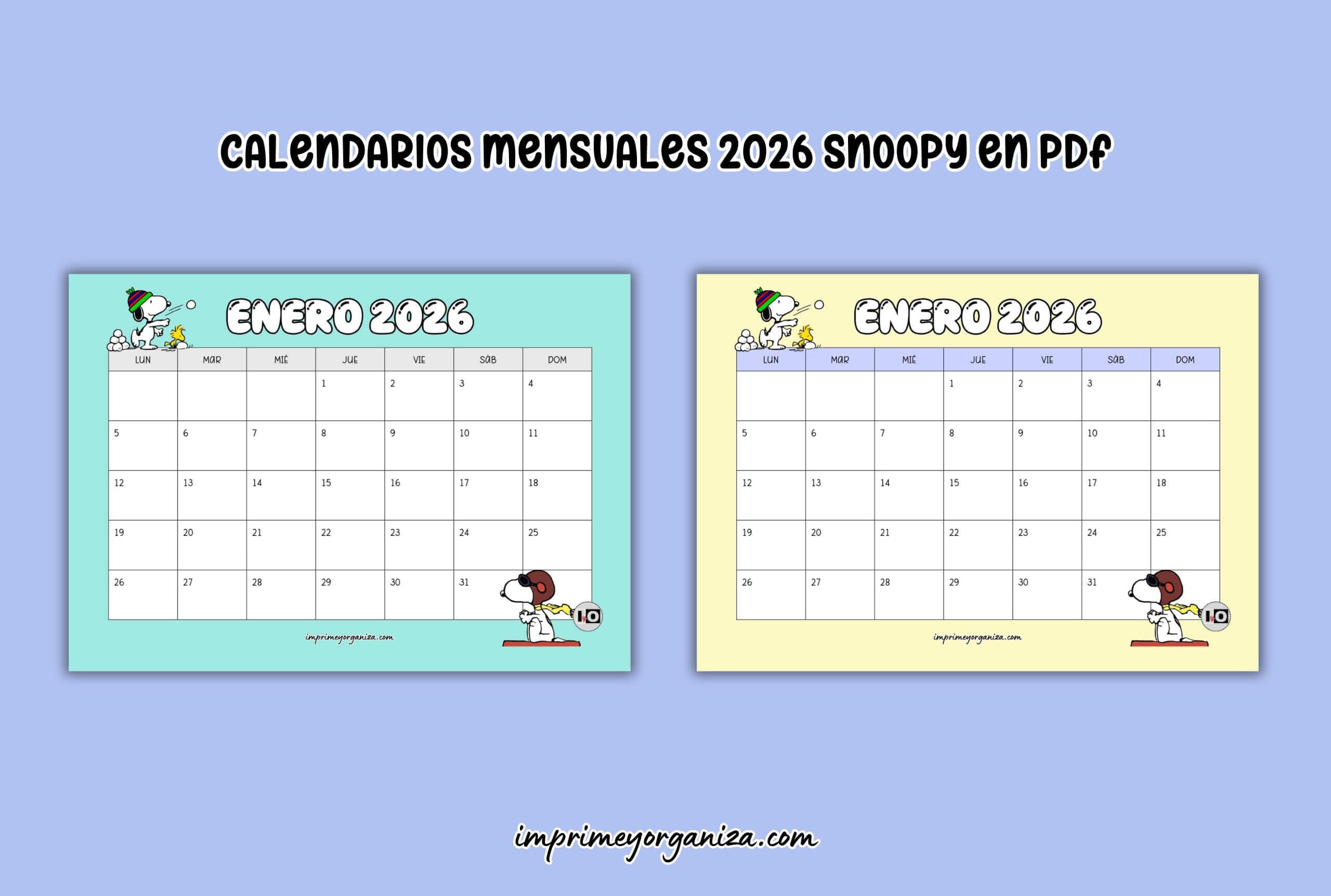 calendarios mensuales 2026 snoopy en pdf