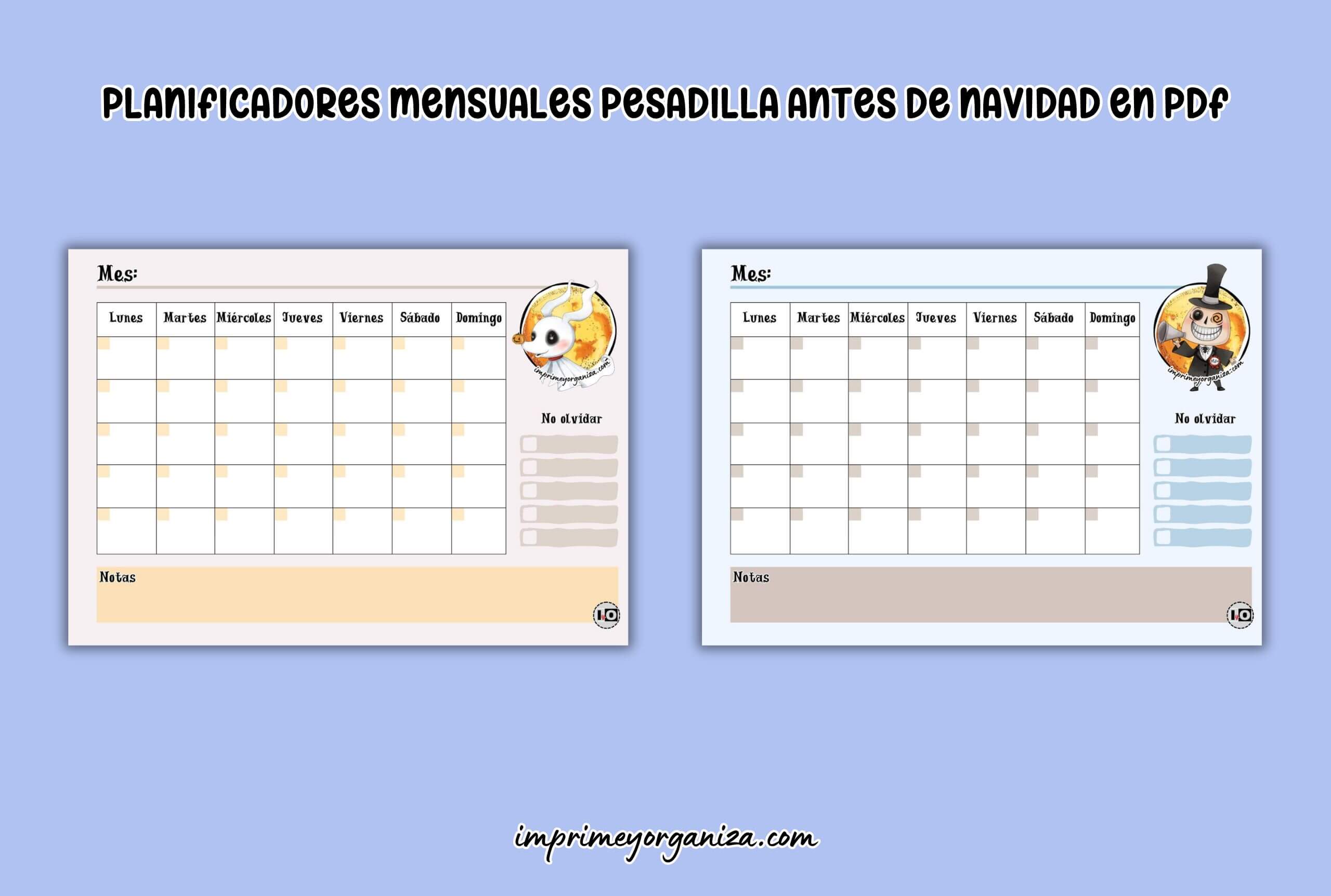 planificadores mensuales pesadilla antes de navidad en pdf