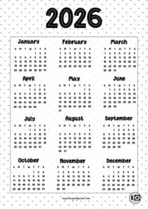 Calendario 2026 en inglés Dotted