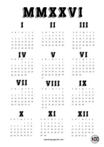 Calendario 2026 en inglés Romanos