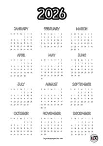 Calendario 2026 en inglés Simple