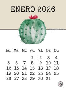 Calendario Mensual 2026 Cactus
