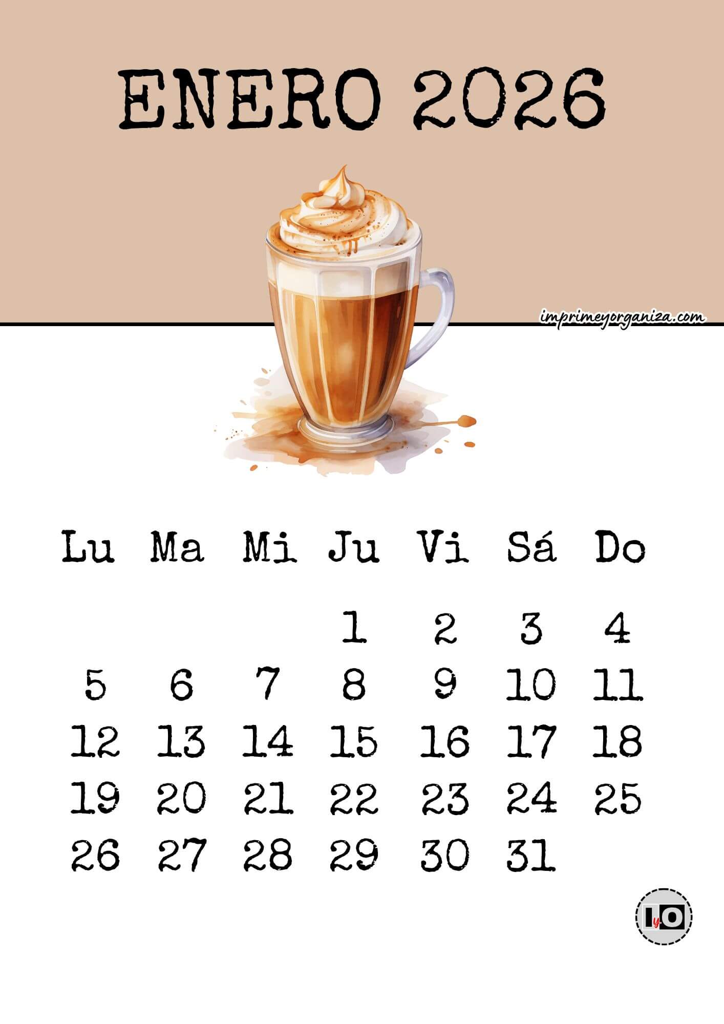 Calendario Mensual 2026 Coffee