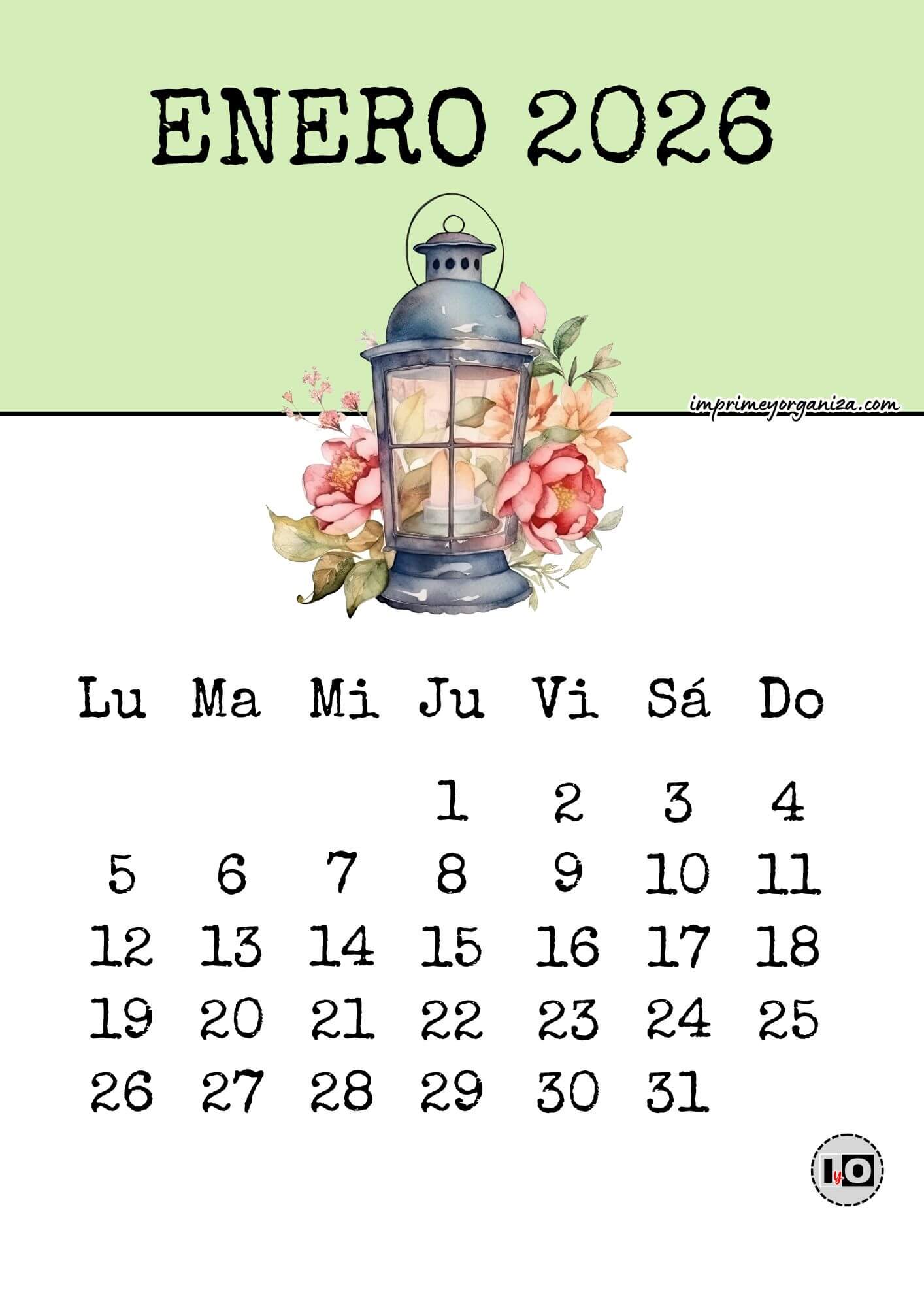 Calendario Mensual 2026 Farolillo