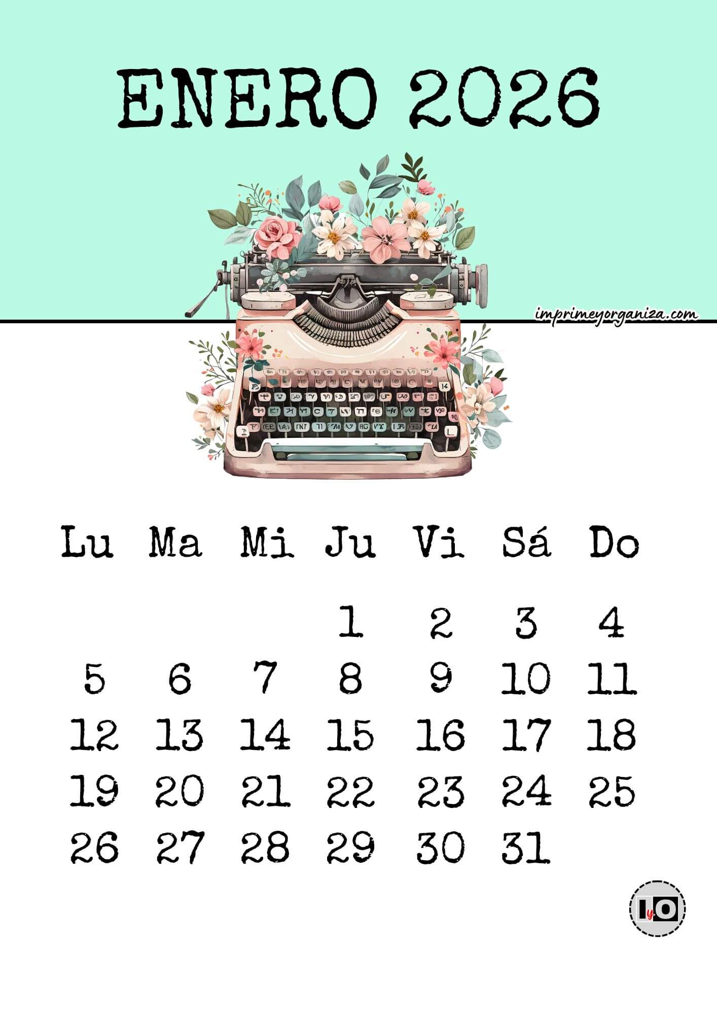 Calendario Mensual 2026 Máquinas