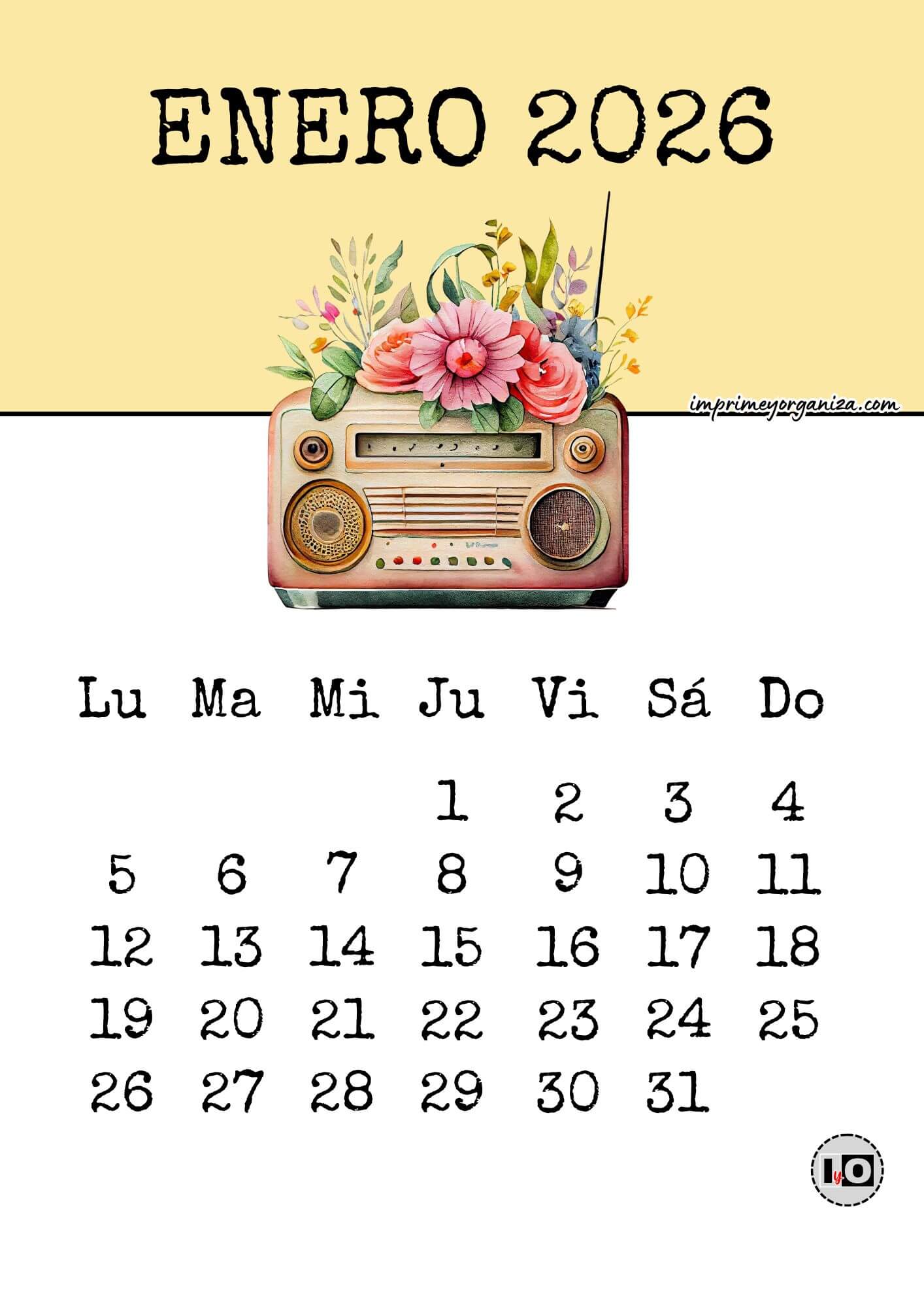 Calendario Mensual 2026 Radios