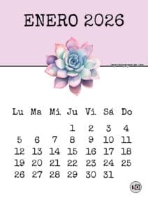 Calendario Mensual 2026 Suculentas