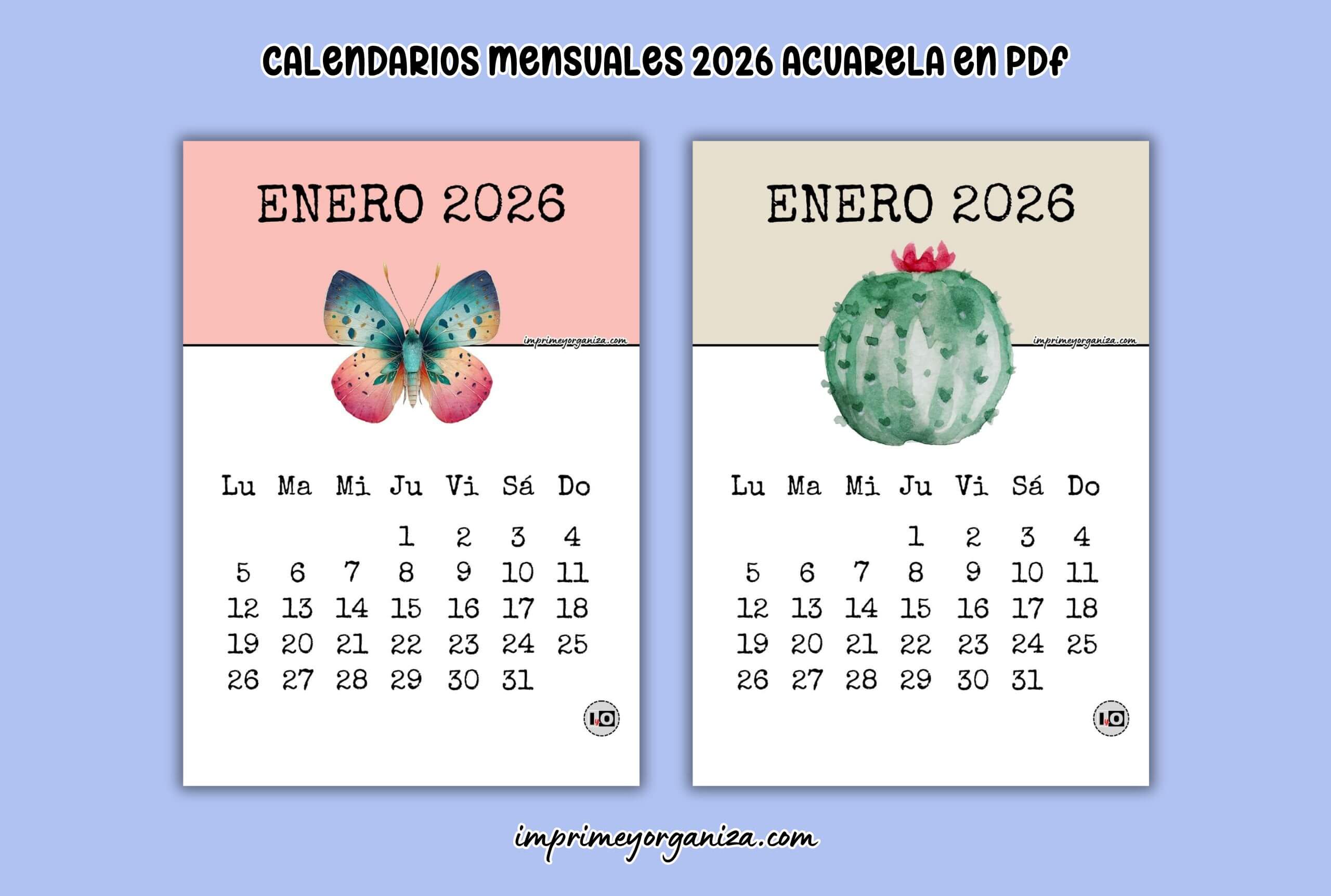 calendarios mensuales 2026 ilustraciones acuarela vintage en pdf