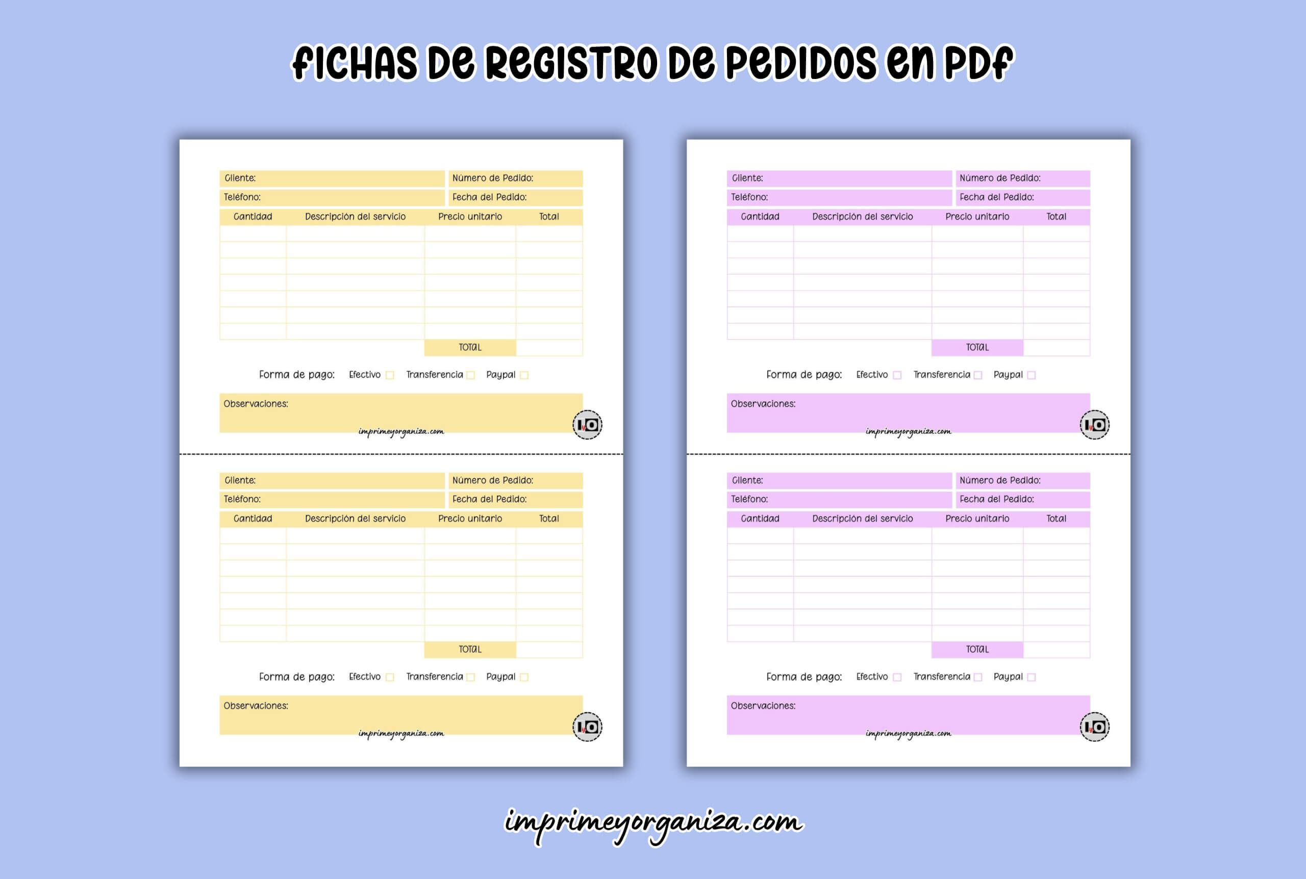 fichas de registro de pedidos en pdf