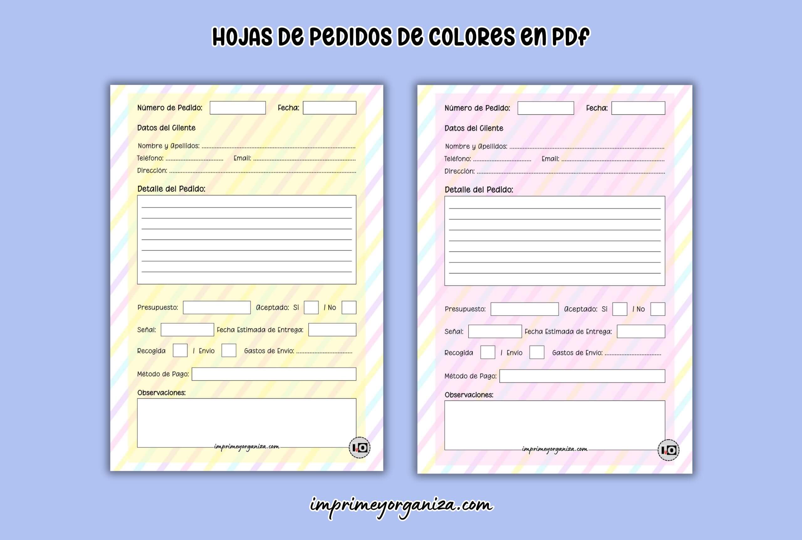 hojas de pedidos de colores en pdf