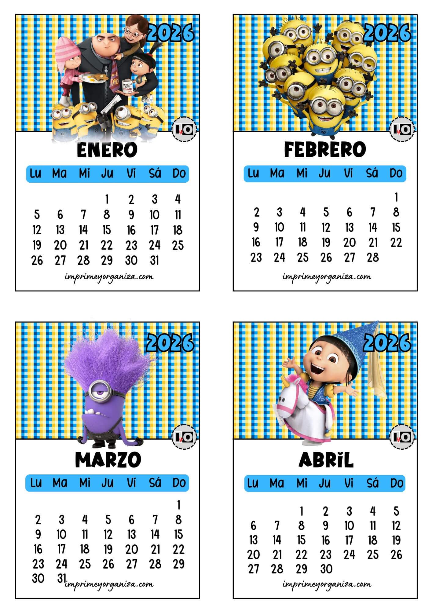 Calendario 2026 apilable Minions