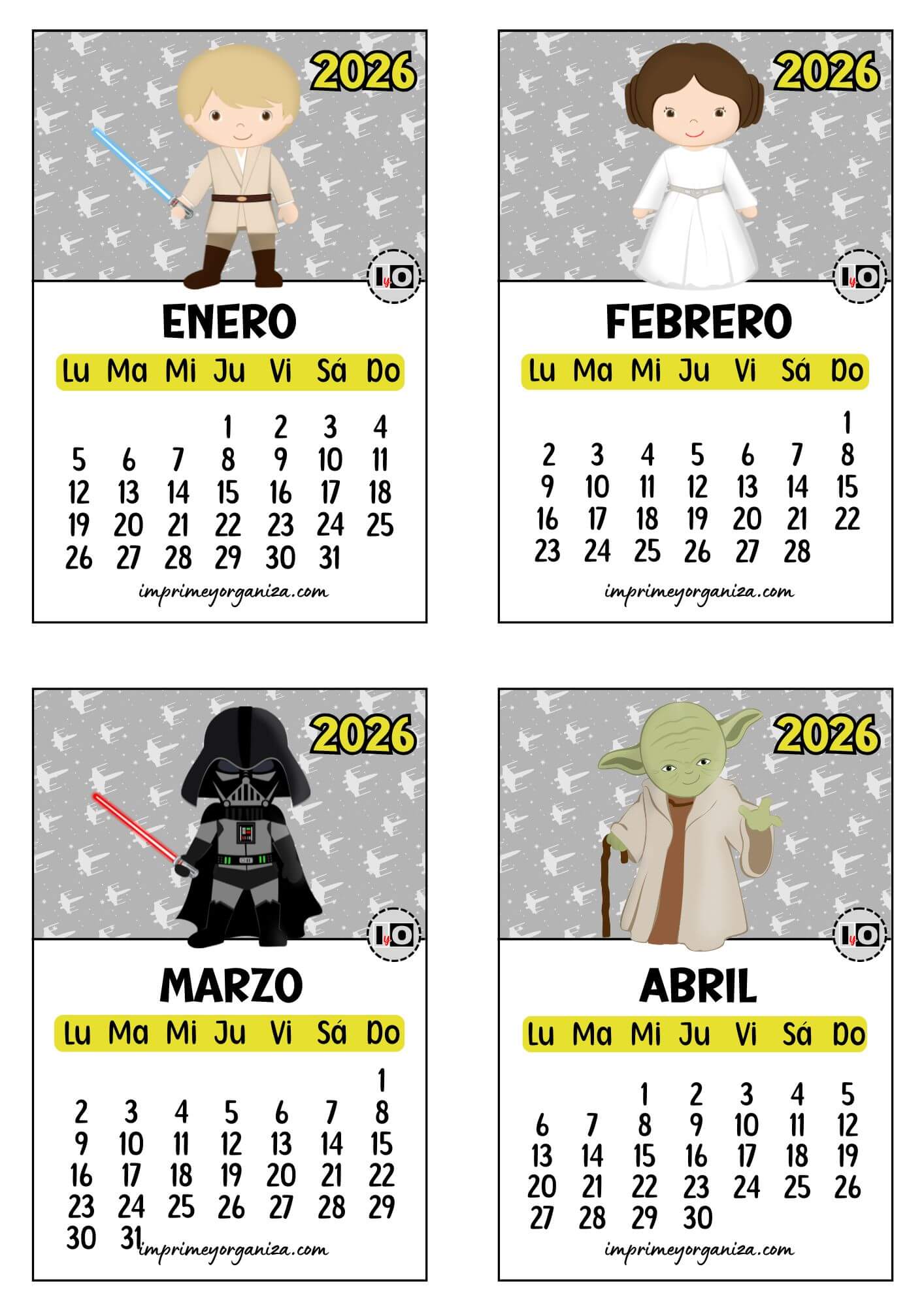 Calendario 2026 apilable Star Wars