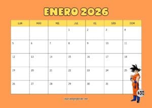 Calendario Mensual 2026 Dragon Ball
