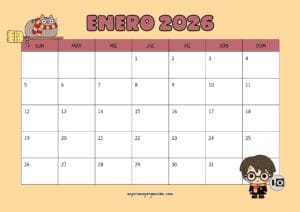 Calendario Mensual 2026 Harry Potter