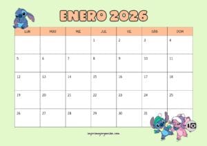 Calendario Mensual 2026 Lilo y Stitch