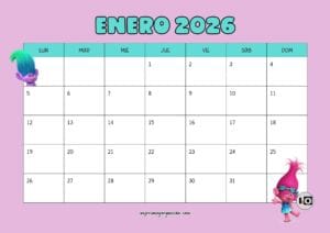 Calendario Mensual 2026 Trolls
