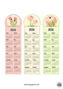 Calendarios Marcapáginas 2026 florecillas pastel