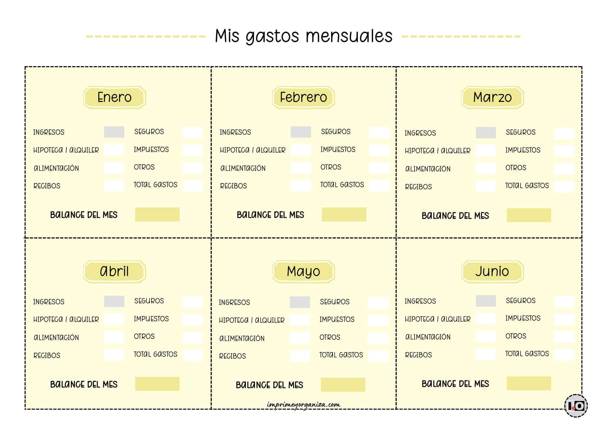 Gastos Mensuales del Hogar Amarillo