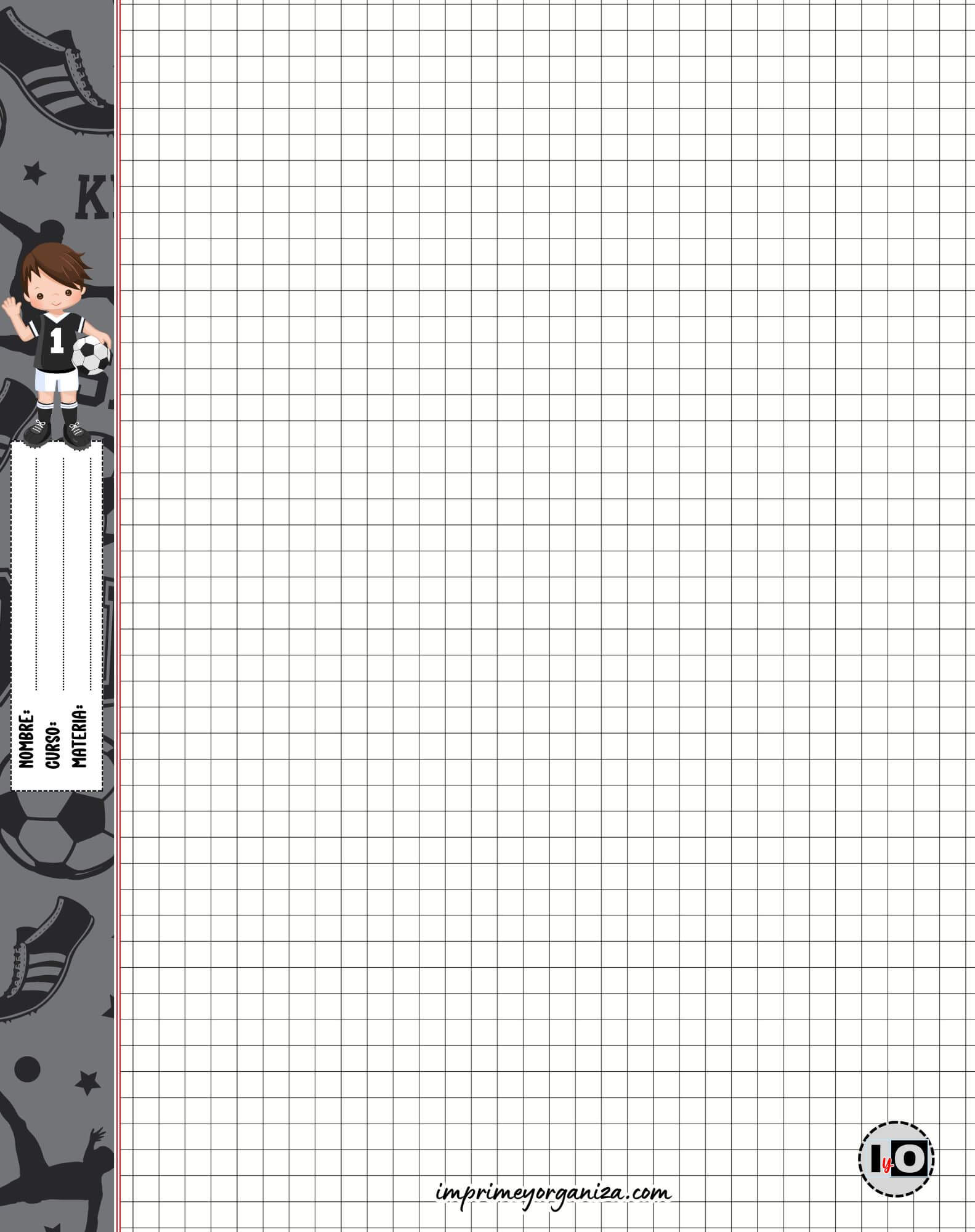 Hoja de carpeta cuadriculada Nº3 Niño Futbolista