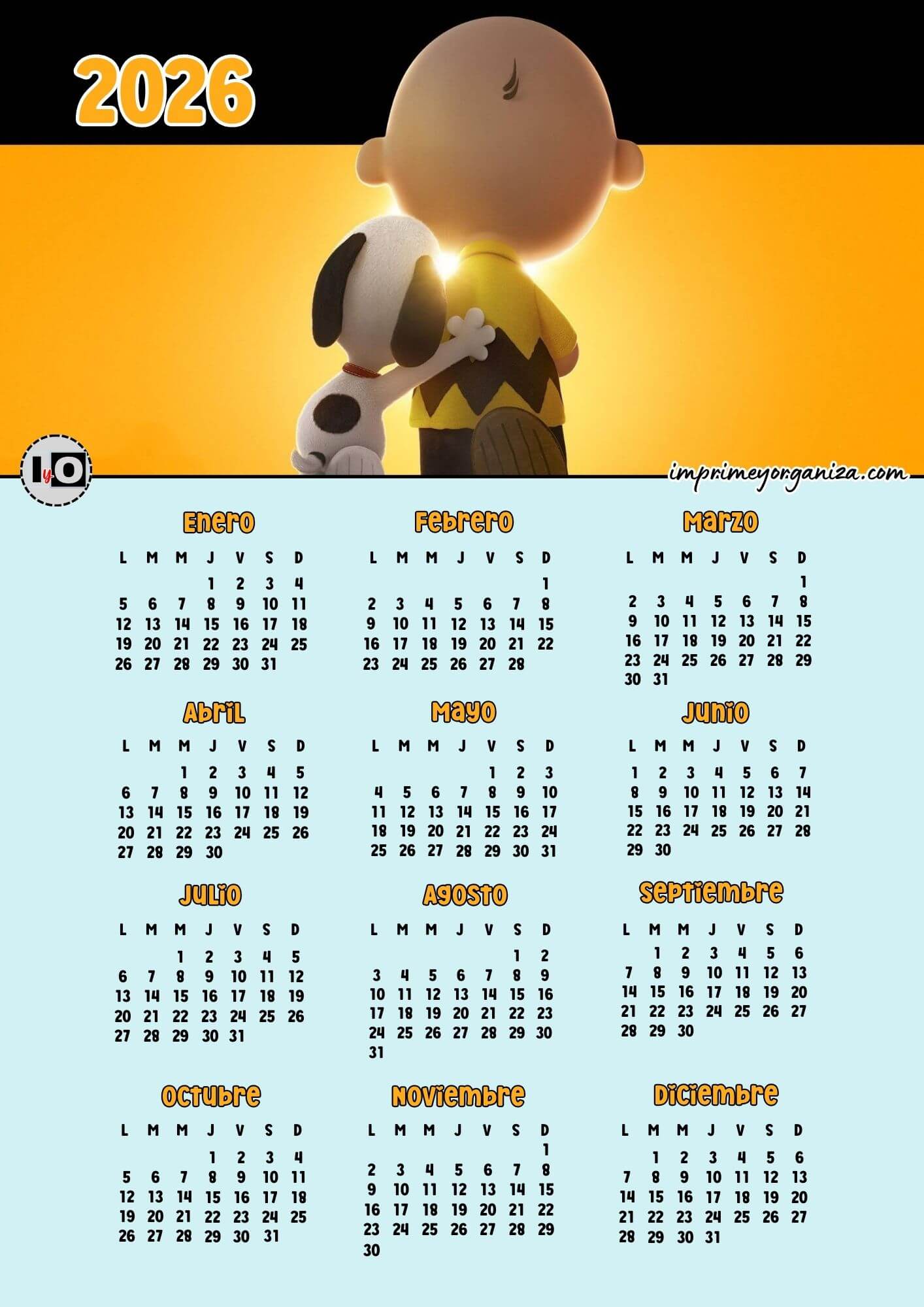 Calendario 2026 Snoopy-Carlitos
