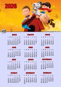 Calendario 2026 Snoopy y Amigos