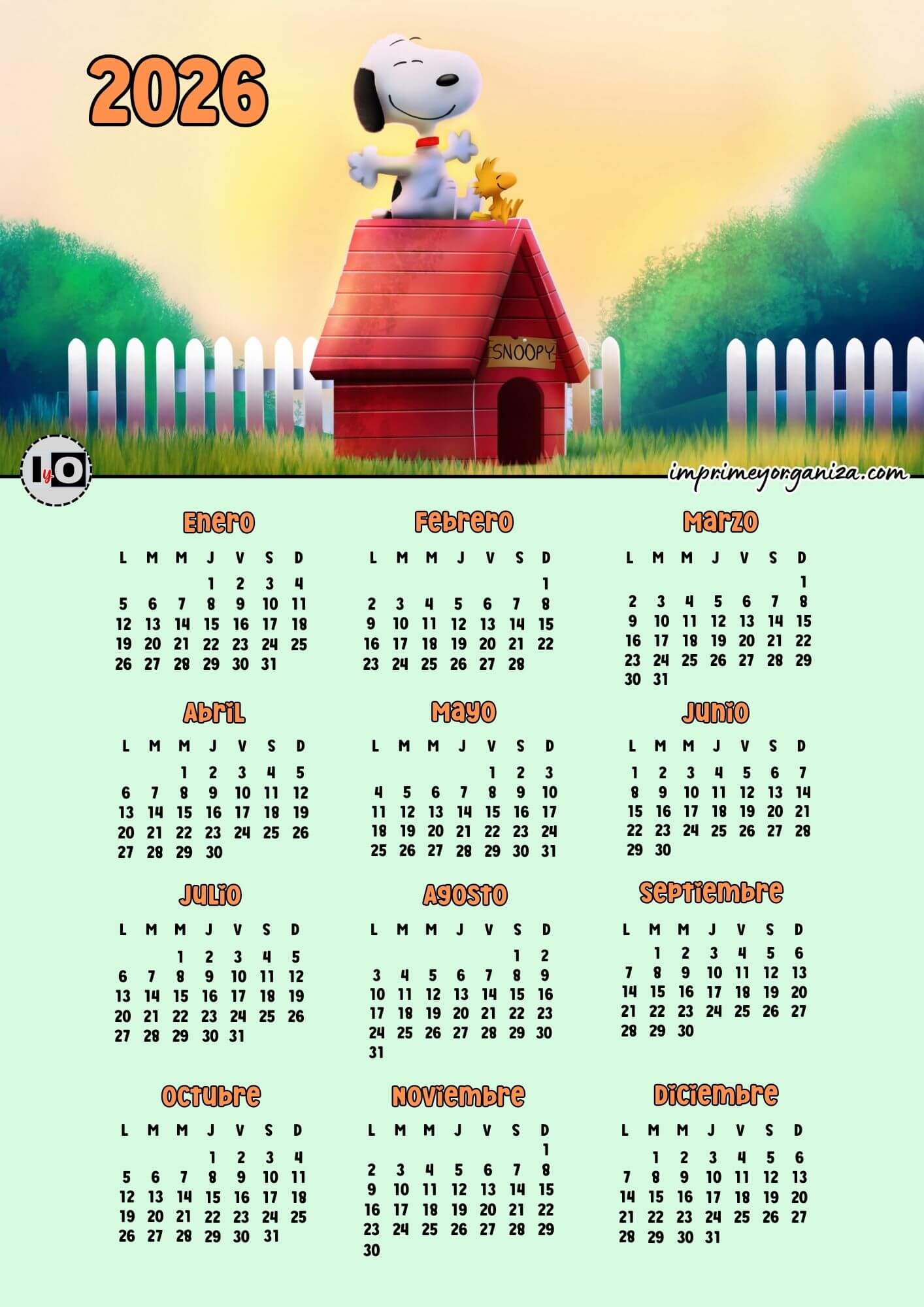 Calendario 2026 Snoopy