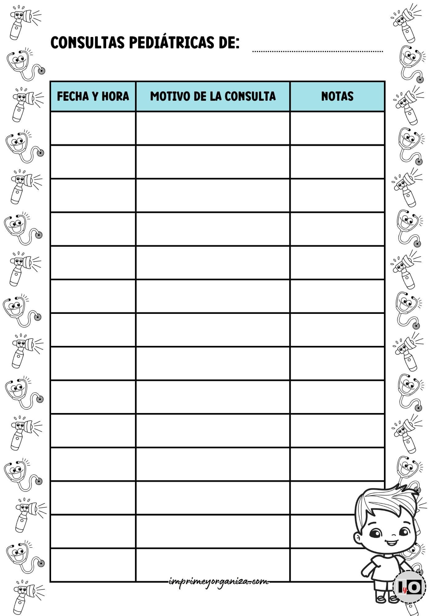 Control de consultas pediátricas Niño