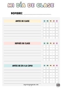 organizador de tareas infantiles Día de clase