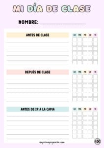 Organizador de tareas infantiles Día de clase lila