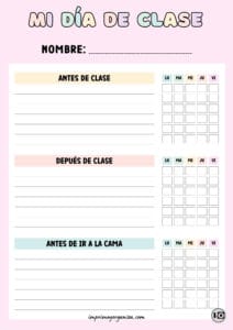 Organizador de tareas infantiles Día de clase rosa