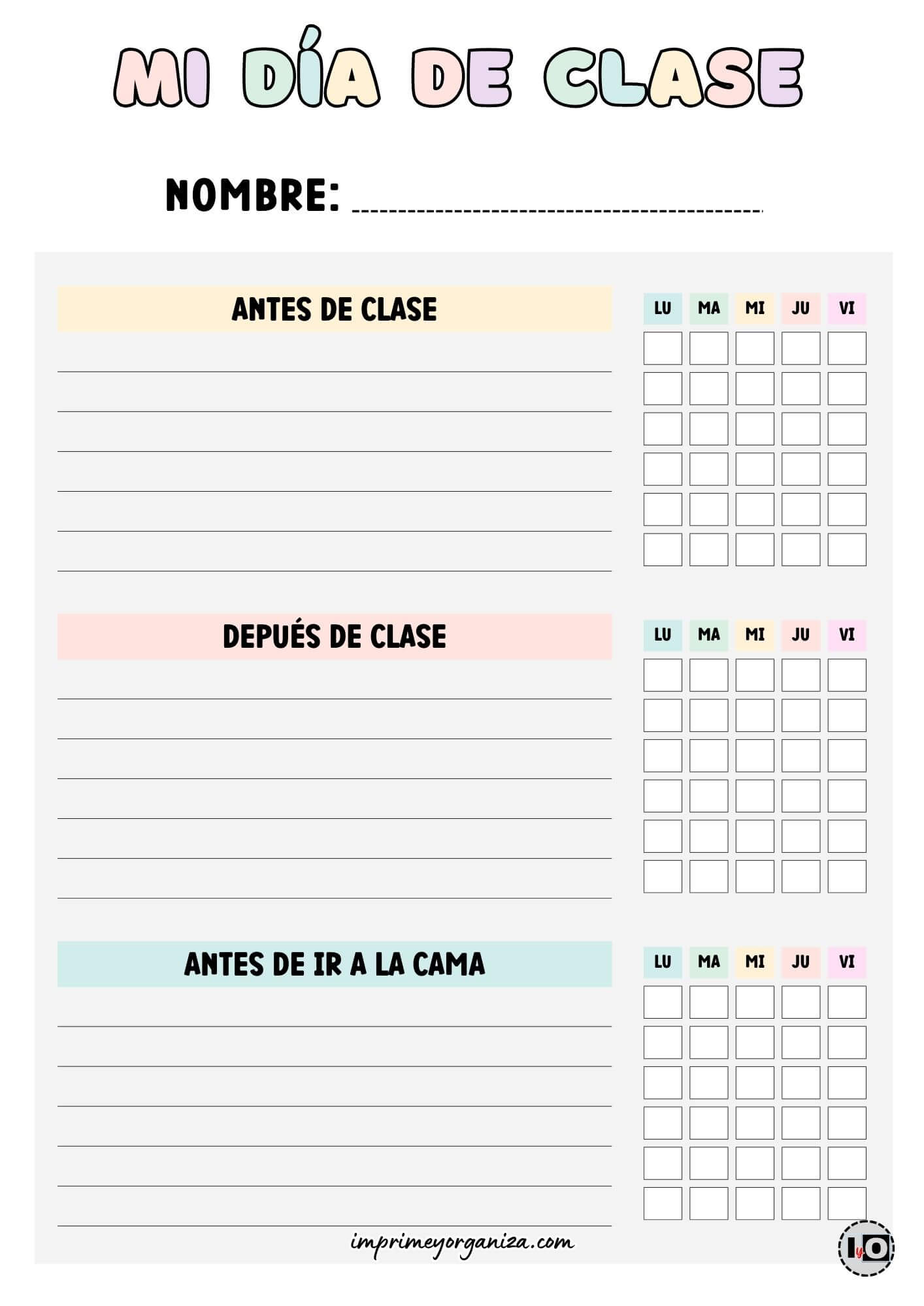 organizador de tareas infantiles Día de clase