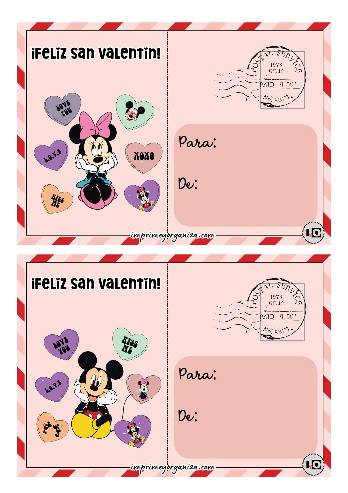 Postales San Valentín Mickey y Minnie