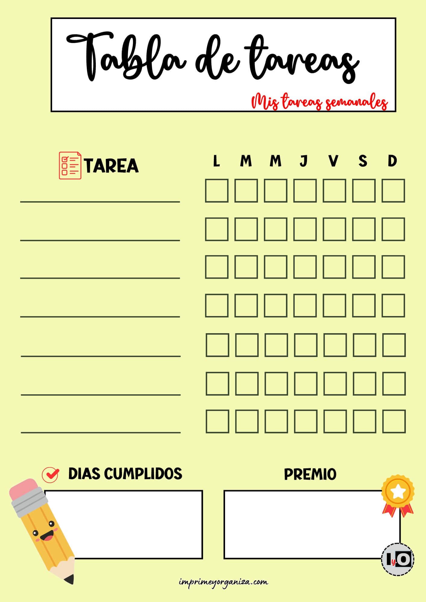 Tabla de Tareas Rellenable Amarilla