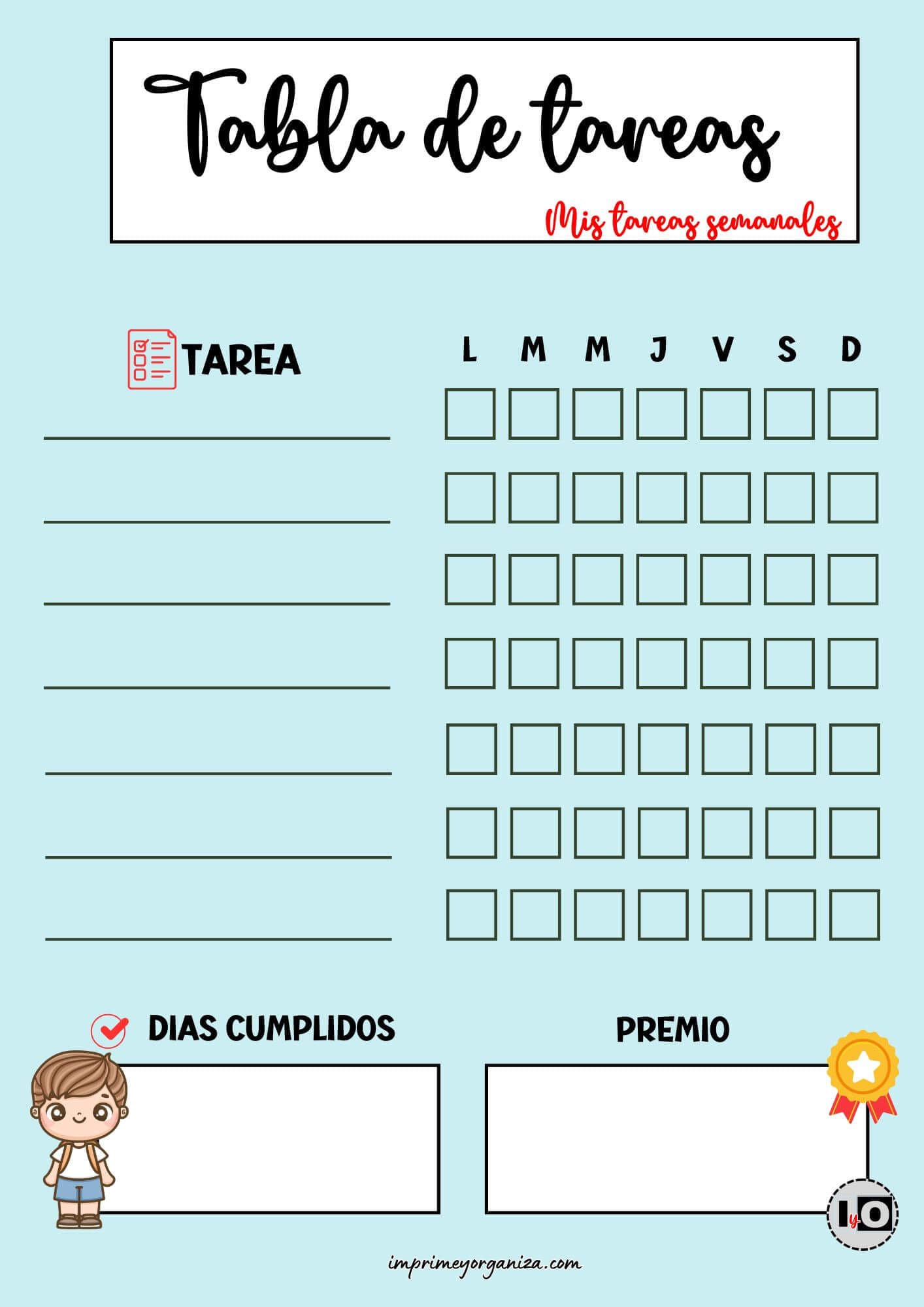 Tabla de Tareas Rellenable Azul