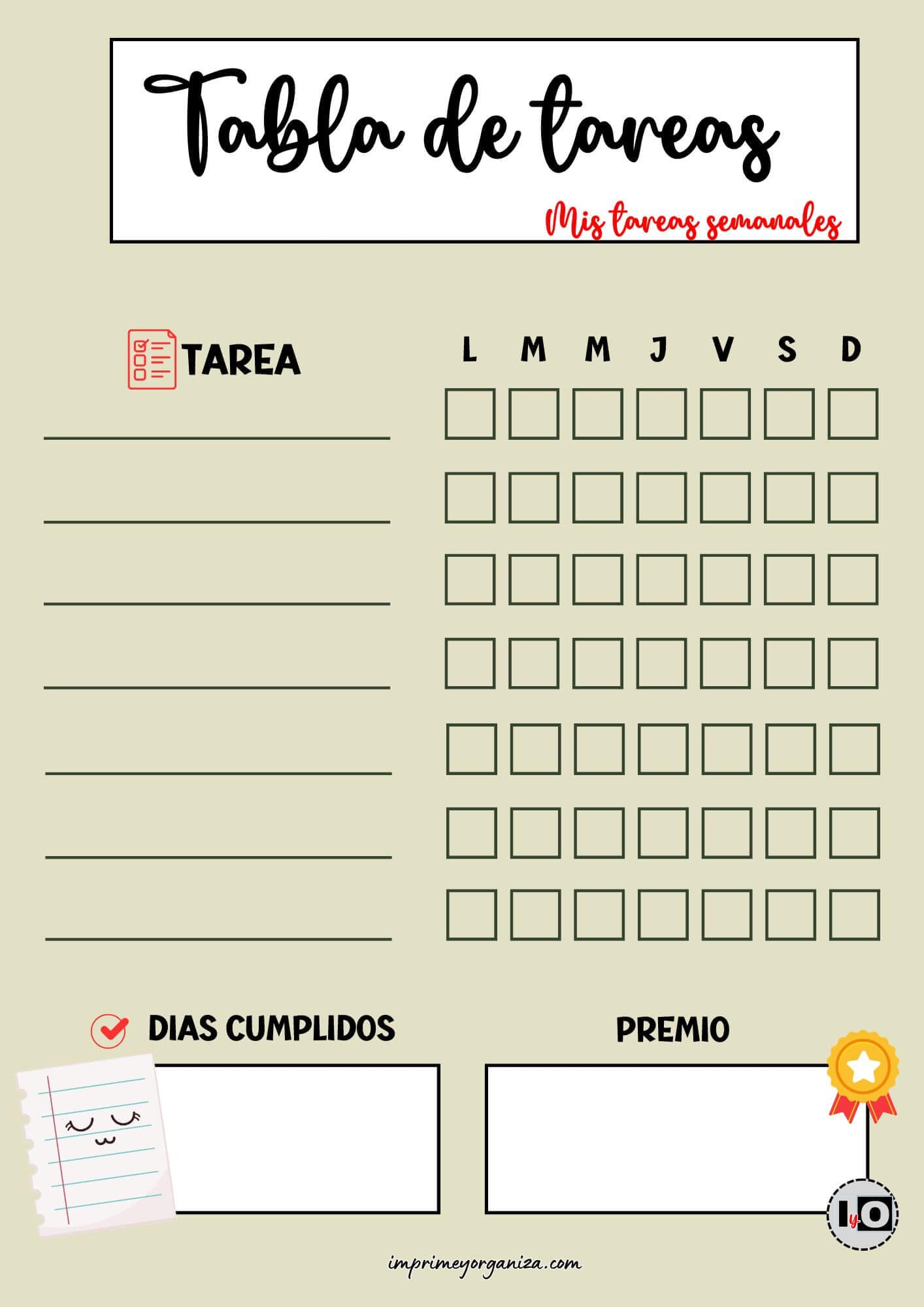 Tabla de Tareas Rellenable Caqui