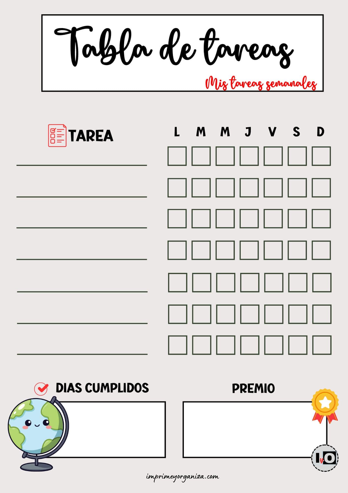 Tabla de Tareas Rellenable Gris