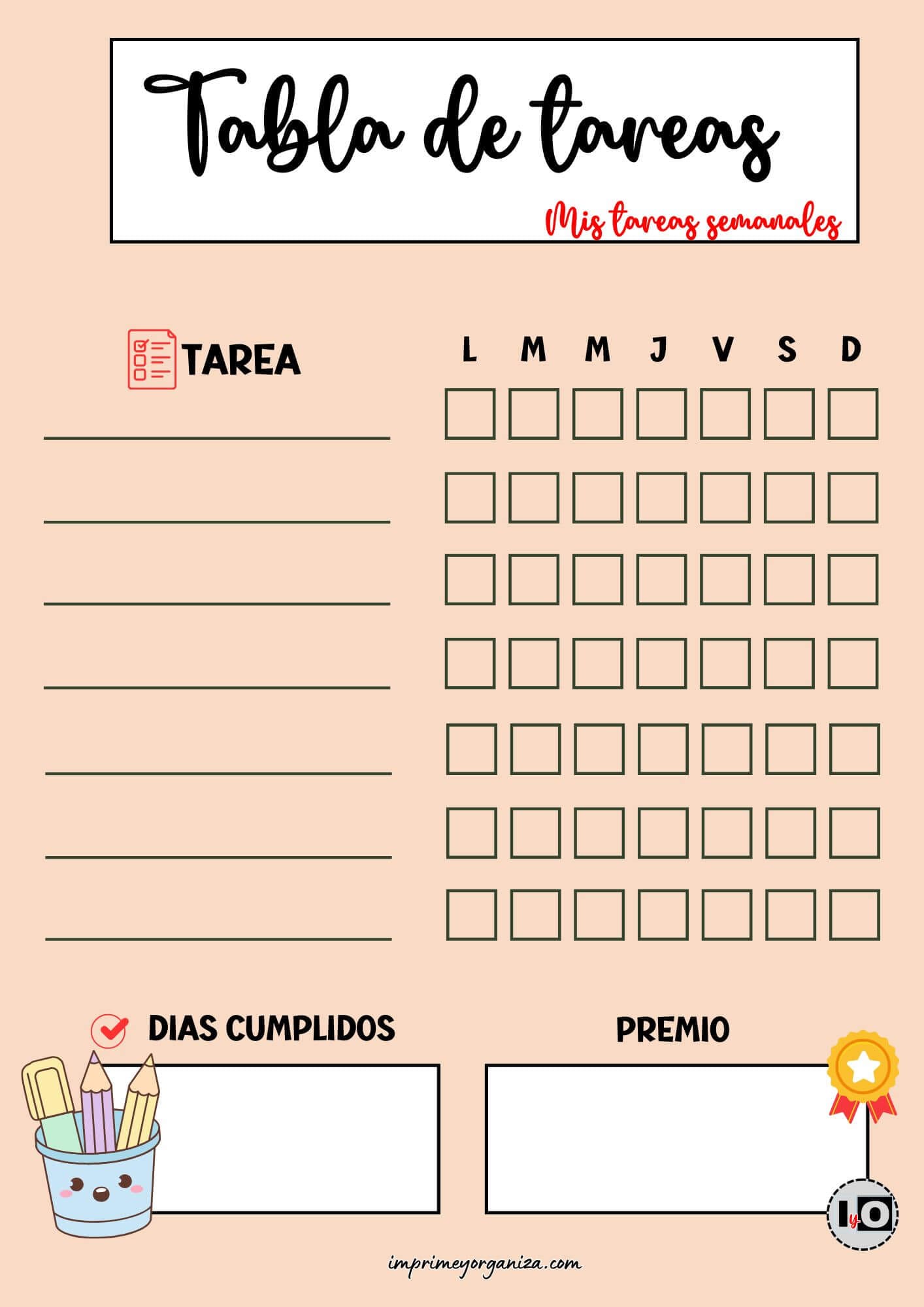 Tabla de Tareas Rellenable Naranja