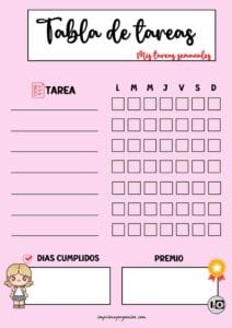 Tabla de Tareas Rellenable Rosa